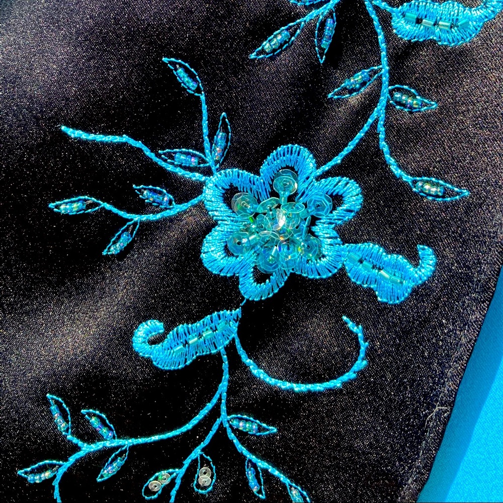Beaded Embroidered Corset Formal Blue Black Tulle - Picture 3 of 16